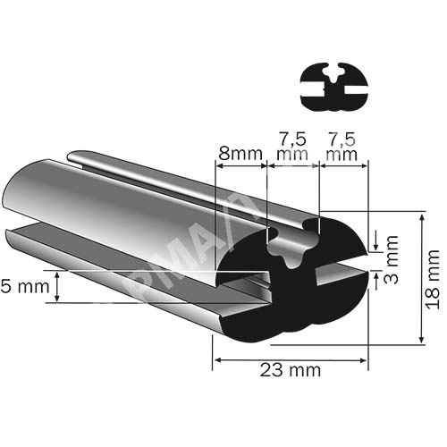 Weatherstrip profile, 23 x 18 mm, 20 m roll