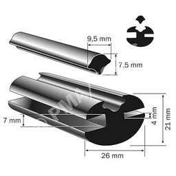 [1020000040] Weatherstrip profile, 26 x 21 mm, 25 m roll