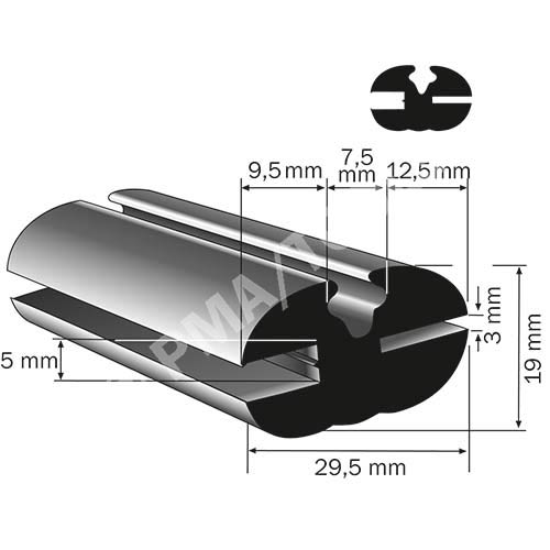 Weatherstrip profile, 29,5 x 19 mm, 15 m roll